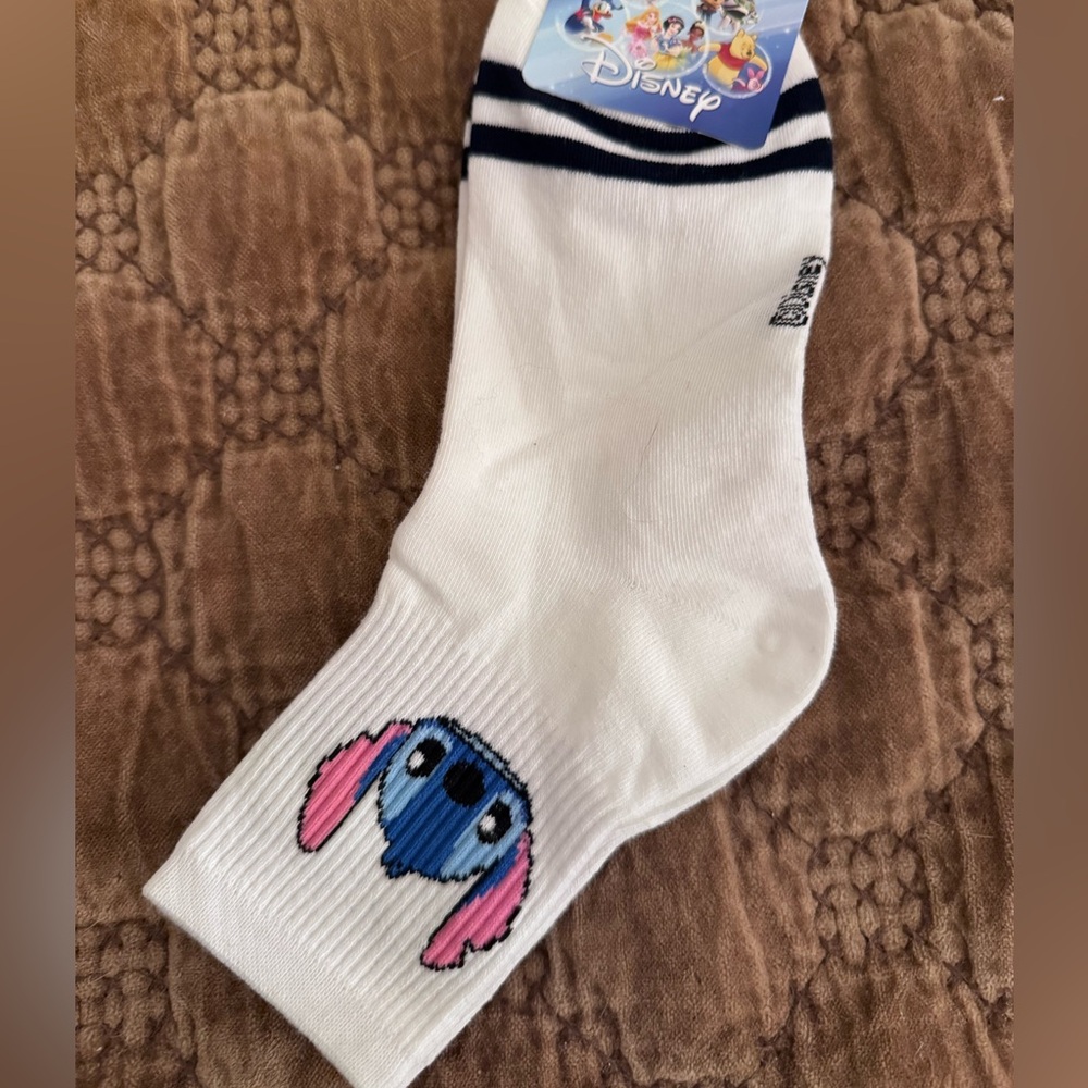 Disney White Socks with Stitch Design NWT.